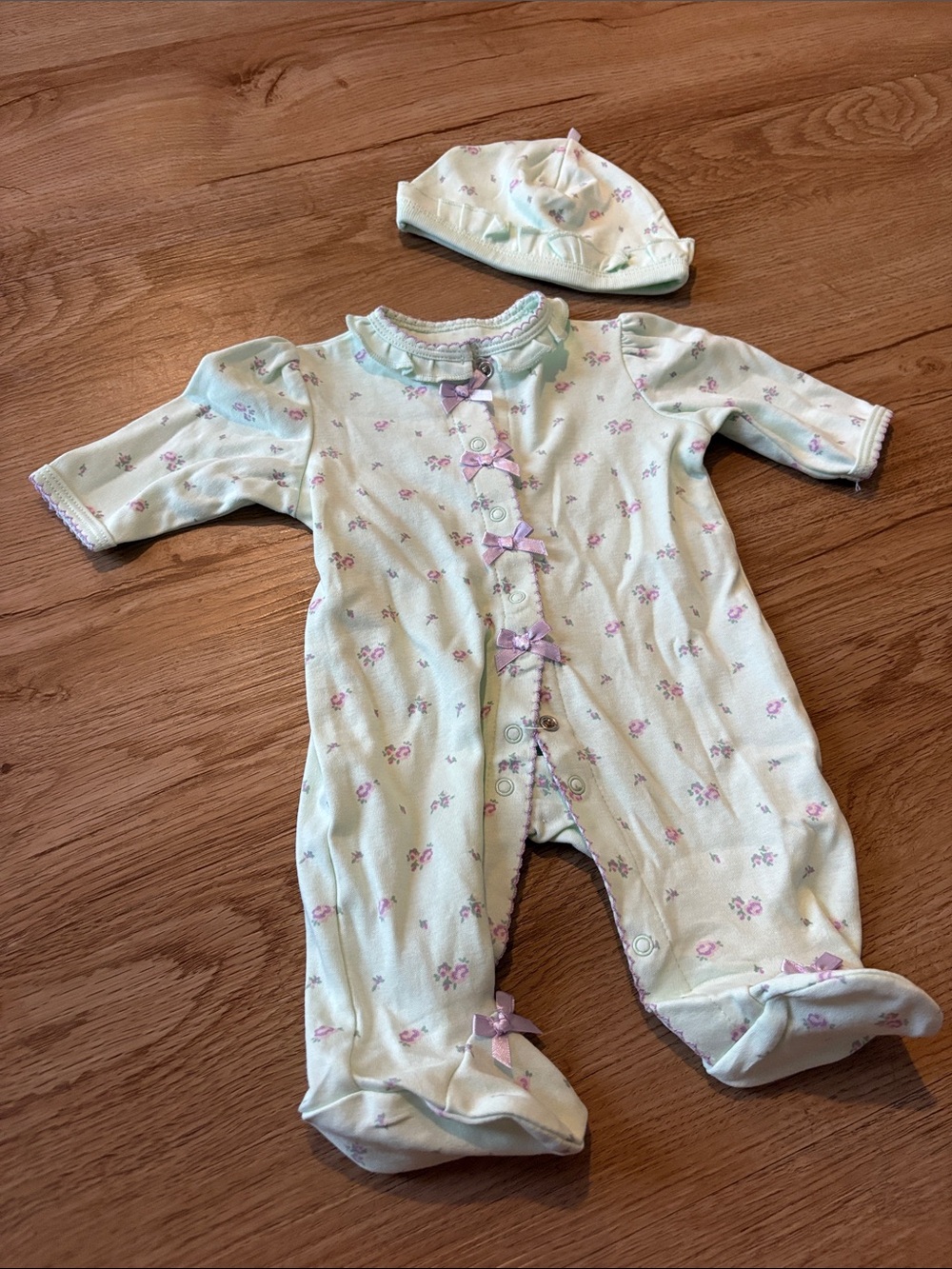 Little Me Baby Girl Mint Floral One-Piece with Hat